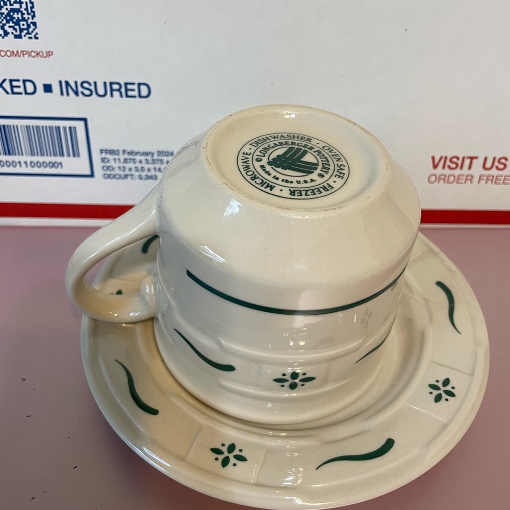 Longaberger White and Dark Green Ceramic Cup and Saucer. FINAL☕️ - Picture 2 of 4